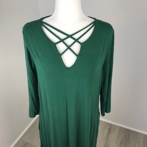 Nine Britton Green Lace-Up Front Dress Size M - Picture 2 of 6